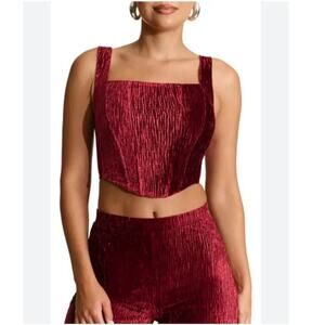 Naked wardrobe plush velvet boned crop top wine size extra large